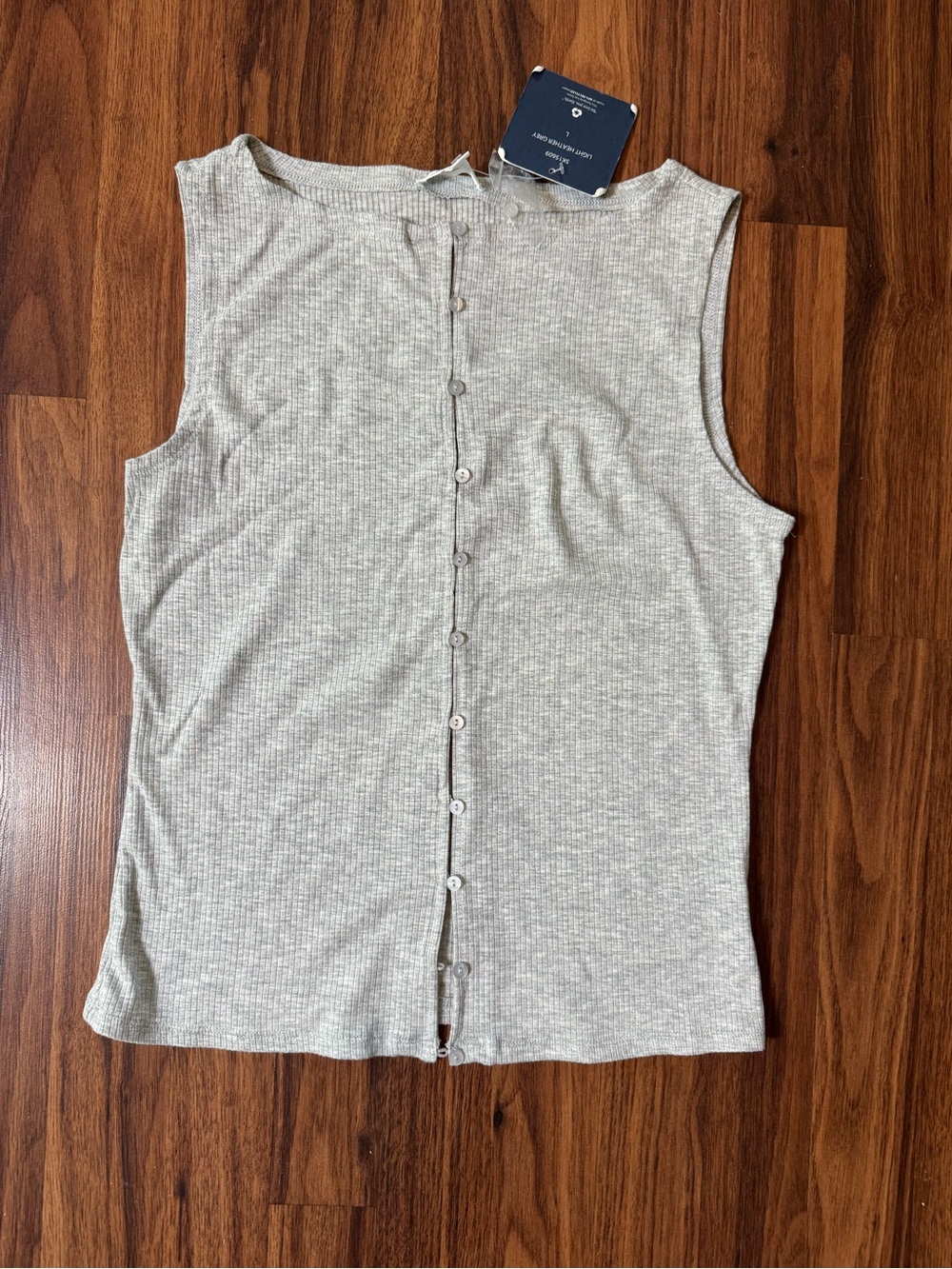 Pink Rose Light Heather Gray Large Womens Ribbed Button Front Straight Neck Knit